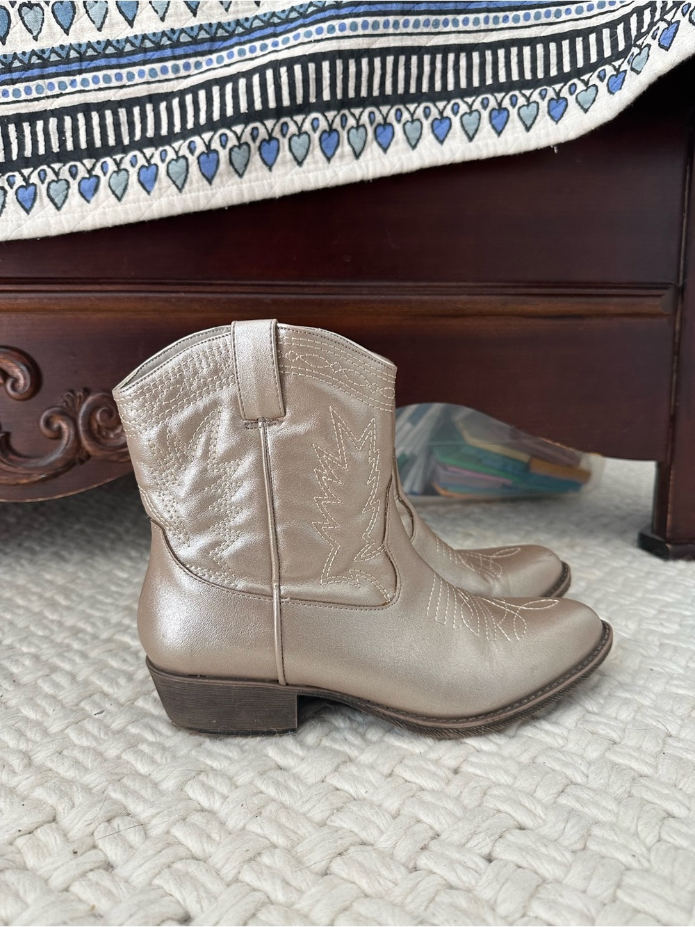 Free People Gold Western Ankle Boots - SIZE 6.5M